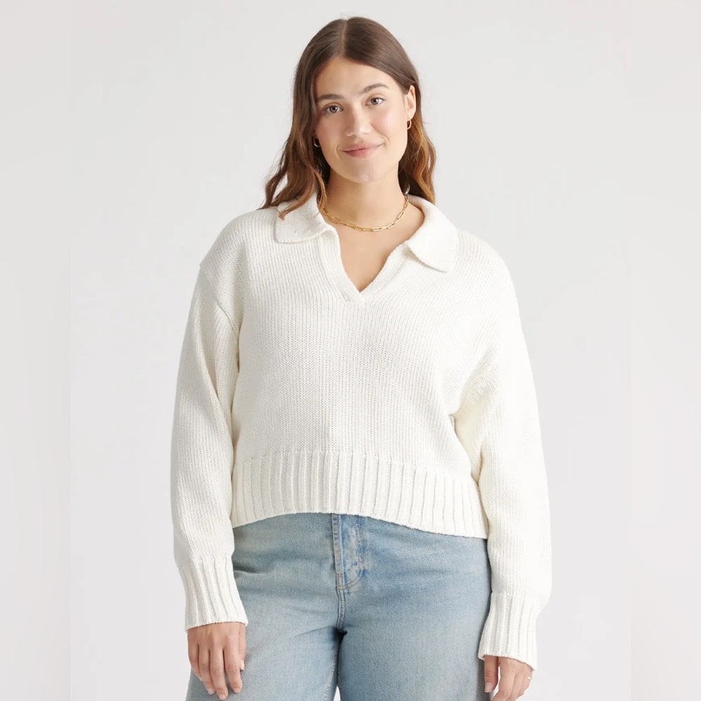Quince organic Cotton Cropped Polo Sweater in White